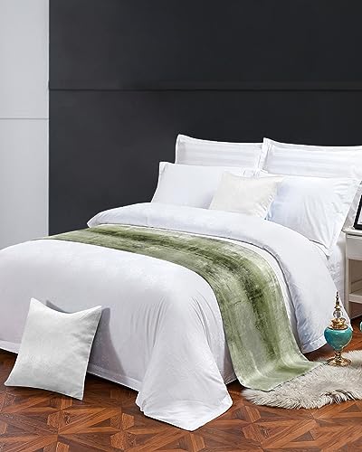 Sage Green Satin Bed Runner for Queen Size Bed - Geometric Bed Scarf, 83 x 20"