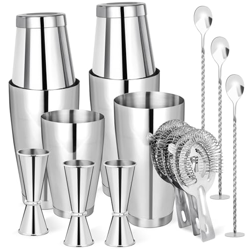 Mwellewm Silver 15-Piece Cocktail Shaker Set Boston Bartending Kit