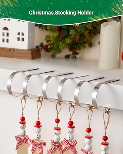 Adjustable Christmas Stocking Holders for Mantle - Set of 6, Silver