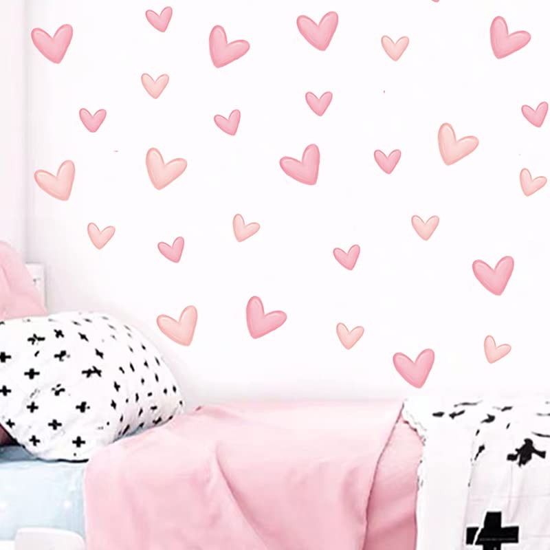 80pcs Pink Heart Wall Decals Peel and Stick Vinyl Stickers for Nursery