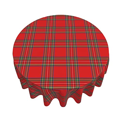 Sweetshow Brickred Christmas 60 Inch Round Buffalo Plaid Tablecloth - Washable Polyester for Holiday Dining