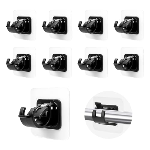 8 PCS Self-Adhesive Curtain Rod Brackets - No-Drill Wall Hanger Hooks (Black)