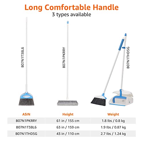 Broom and Dustpan Set with Adjustable Long Handle - Blue & White