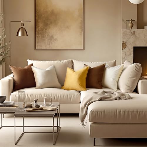MIULEE Velvet Throw Pillow Covers 18x18 - Set of 2 Soft Brown Cushion Cases