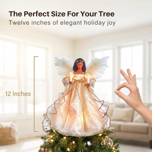 The Bridge Collection African-American Angel Tree Topper, 12" Gold Christmas