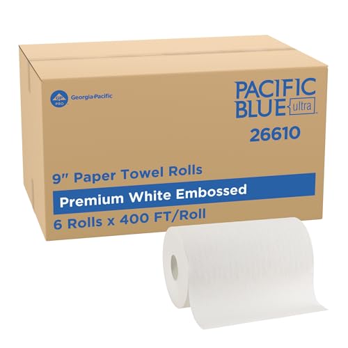 Commercial 9-Inch Paper Towel Rolls - White, 400 Ft per Roll (6 Pack)