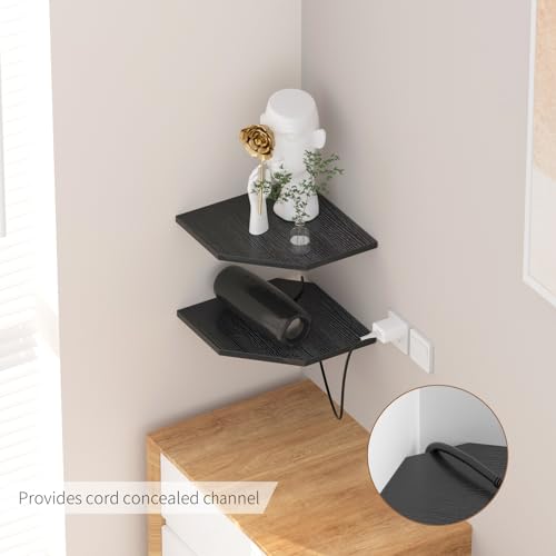 2-Tier Corner Wall Shelf, 13-Inch Deep Wooden Hanging Storage for Decor