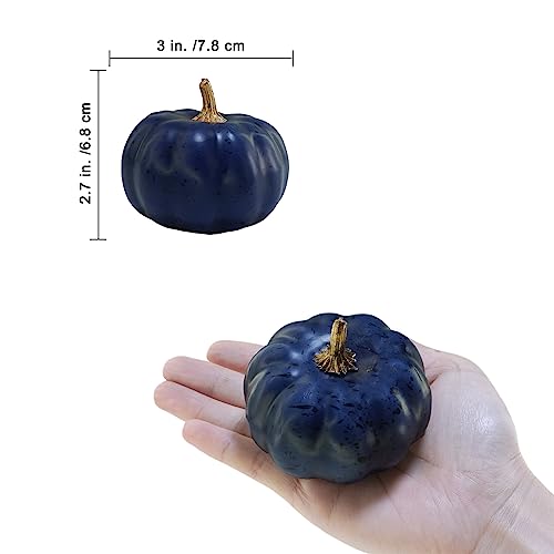 12 Pcs Small Navy Blue Artificial Foam Pumpkins for Fall Home Decor