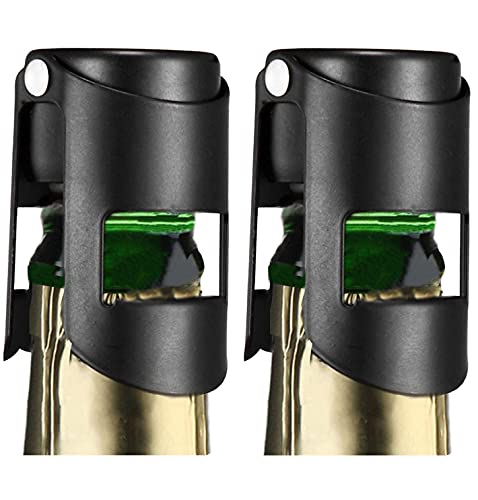 Stainless Steel Champagne Stoppers (2-Pack) - Airtight Wine Preserver, Black