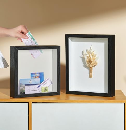 8x8 Inch Travel Shadow Box Frame with Slot for Tickets and Photos
