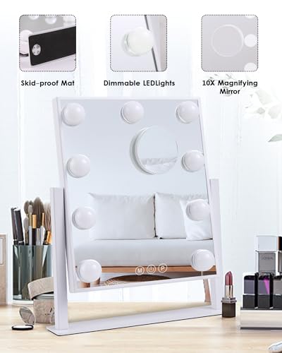 White Lighted Makeup Mirror with 9 LED Bulbs, 14.1"L x 11.8"W Vanity Mirror with Touch Control