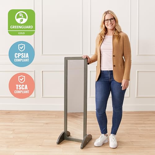 Wooden Bi-Directional Floor Mirror for Kids, Grey Wash Montessori Mirror