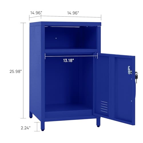 Metal Nightstand with Lockable Cabinet, Industrial Bedside Table in Blue