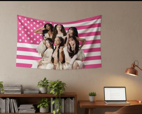 Katseye Pink American Flag Tapestry, 3x5 FT Polyester Wall Hanging
