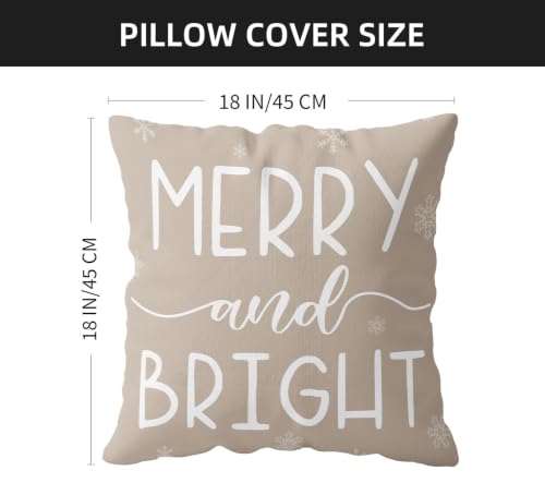 Neutral Farmhouse Christmas Pillow Covers Set of 4 18x18 Inches Double-Sided Linen Blend Decor