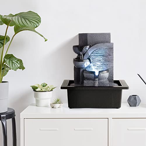 Indoor Tabletop Water Fountain with LED Light - Tiered Relaxation Feature