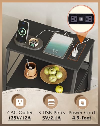 5-Drawer LED Nightstand with Charging Station and Open Shelves