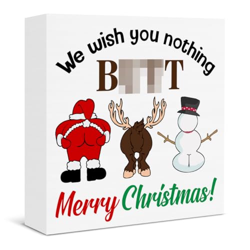 FTRBXT Santa Christmas Bathroom Wooden Box Sign – 5x5 in, Rustic Home Toilet Shelf Wall Decor (C-Christmas Bathroom)