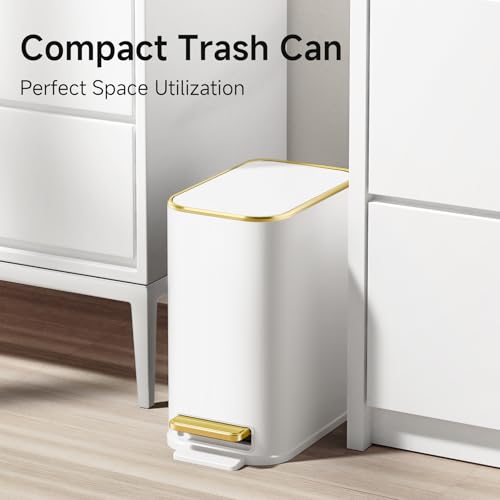 Small Bathroom Trash Can with Lid, 1.3 Gallon Slim Stainless Steel Waste Bin