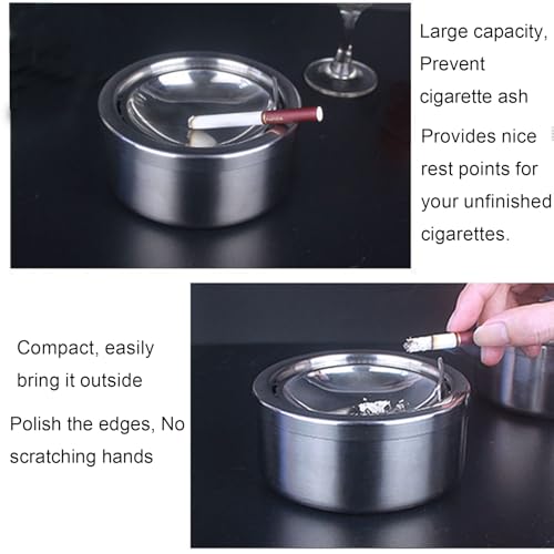 Stainless Steel Windproof Ashtray with Lid - Flip Top Outdoor Ash Tray