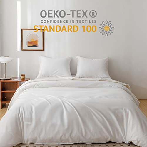 Egyptian Cotton Duvet Cover Set - Queen Size Sateen Bedding, White (3-Piece)