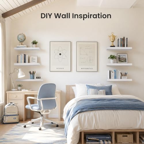 White Floating Wall Shelves - Set of 3 Wood Decor Shelves with Invisible Brackets