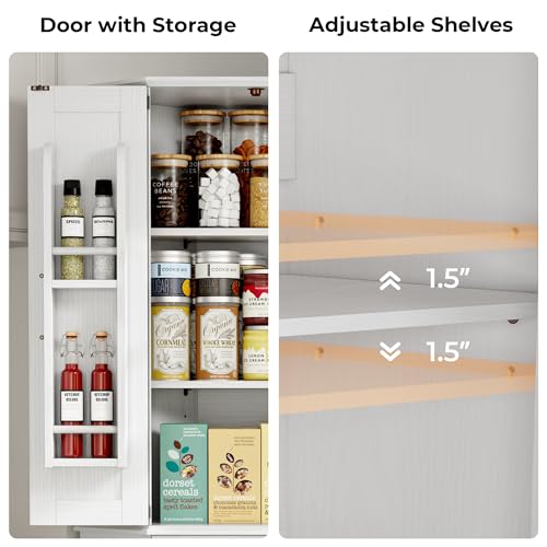 72-Inch Farmhouse Corner Pantry Cabinet with 6-Tier Adjustable Shelving