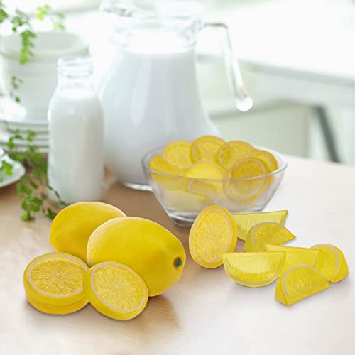 20 Pack Artificial Lemon & Slices Decor - Realistic Faux Fruit Set