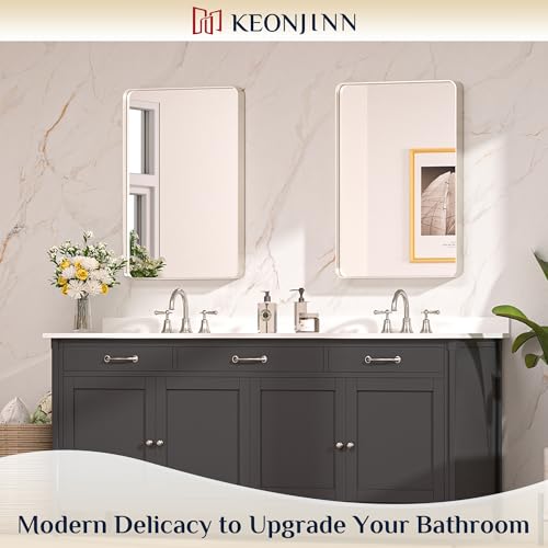 20x30 Inch Rounded Rectangle Bathroom Mirror, Brushed Nickel Wall Mirror