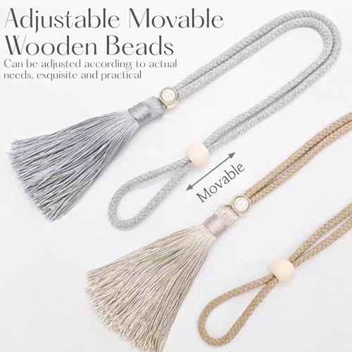 Minimalist Wooden Ring Curtain Tiebacks with Tassels - 2 Pack