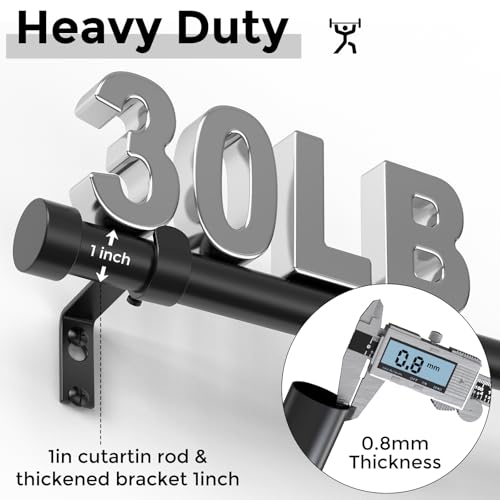 Black Adjustable Curtain Rod - 1 Inch Heavy Duty Drapery Rod (36-88 In)