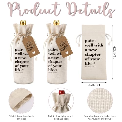 New Chapter Burlap Wine Gift Bag with Drawstring for Farewell & Retirement