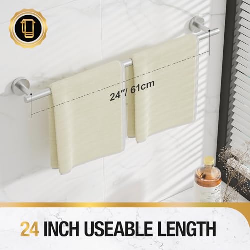 24 Inch Brushed Nickel Towel Bar, SUS304 Stainless Steel Bathroom Rack