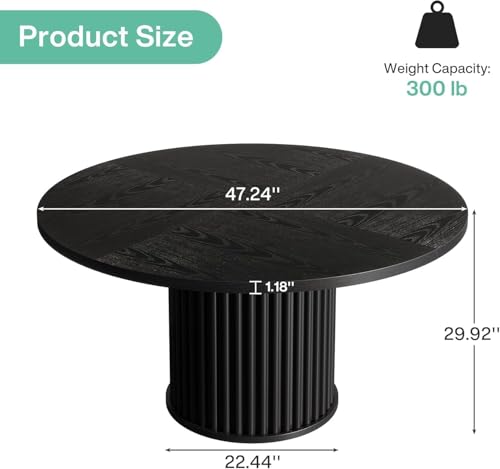47-Inch Round Dining Table, Modern Fluted Metal Base Kitchen Table