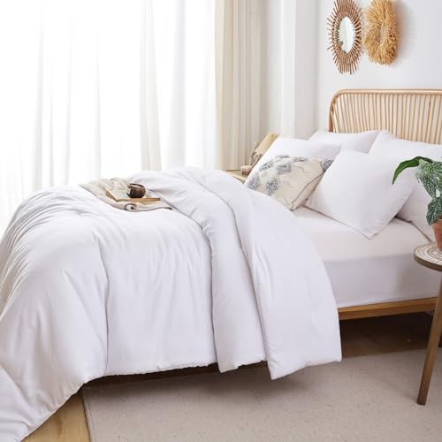 ROSGONIA Full Size White Boho Comforter Set - 3 Piece Lightweight Bedding Set