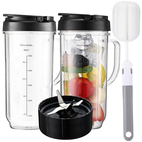 Sonkettek 22oz Blender Cups with Flip-Top Lid & Cross Blade for Magic Bullet 250W