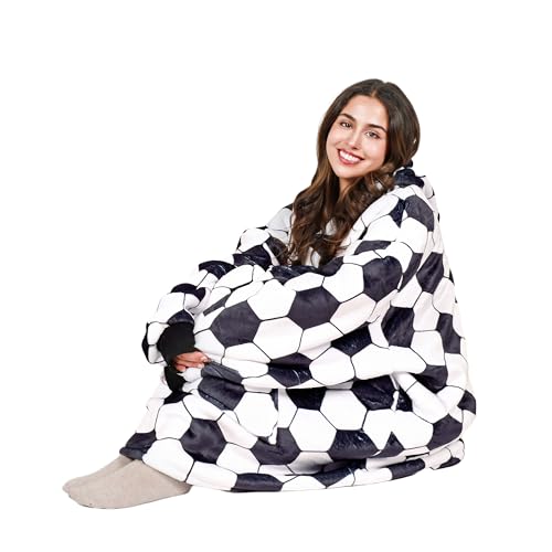Tirrinia Oversized Sherpa Blanket Hoodie - One Size Soccer Ball White