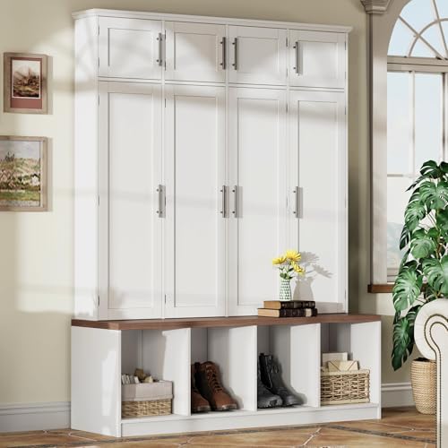 4-in-1 Hall Tree with Entryway Bench, Shoe Cabinet and Storage Hooks