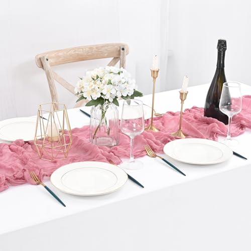 24 Pack Dusty Rose Cheesecloth Table Runner, 20x120 Inch Gauze