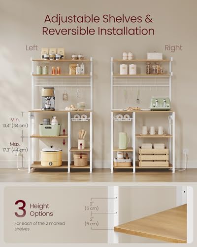 Kitchen Baker's Rack with Power Outlet, 35-Inch Microwave Stand & Coffee Bar