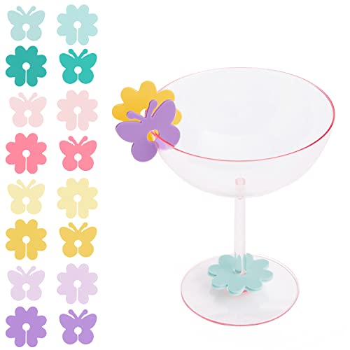 Pastel Butterfly & Flower Drink Markers Set - 16 Reusable Silicone Party Decor