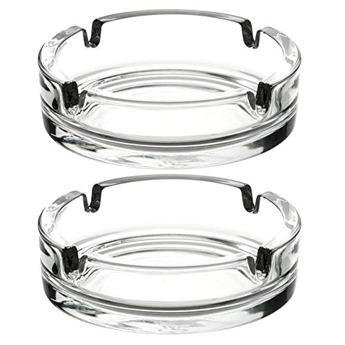 Modern Clear Glass Ashtray for Cigarettes, 4.2 Inch, Set of 2