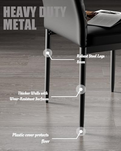 5-Piece Dining Table Set for 4, Modern Tempered Glass Table and PU Leather Chairs