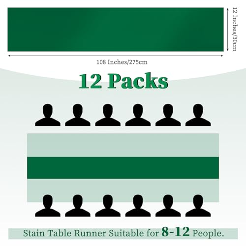 Pesonlook 12 Pack Forest Green Satin Table Runners 12 x 108 Inch - Reusable