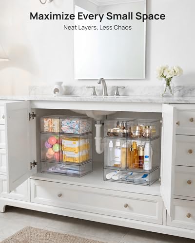 Vtopmart Clear Plastic Stackable Storage Drawers Set of 5 Organizer Bins