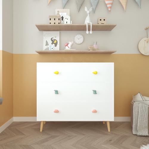 3-Drawer Kids Nightstand, Modern Wooden Bedside Table with Anti-Tip Safety