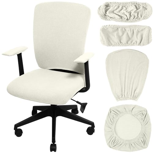 Stretchable Office Chair Covers Set with Armrest Pads - XL Cream White