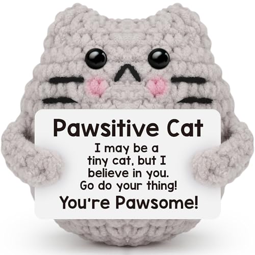 Mini Crochet Cat Affirmation Gift with Motivational Card for Desk Decor
