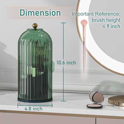 GAXmi Green Rotating Makeup Brush Holder with Lid, Waterproof & Dustproof