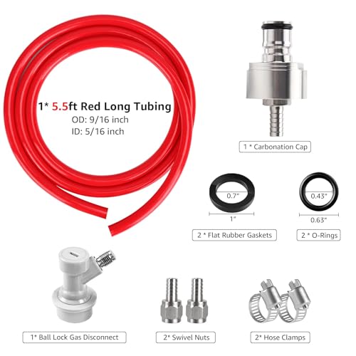 5.5ft CO2 Gas Line Tubing Kit with Stainless Steel Carbonation Cap